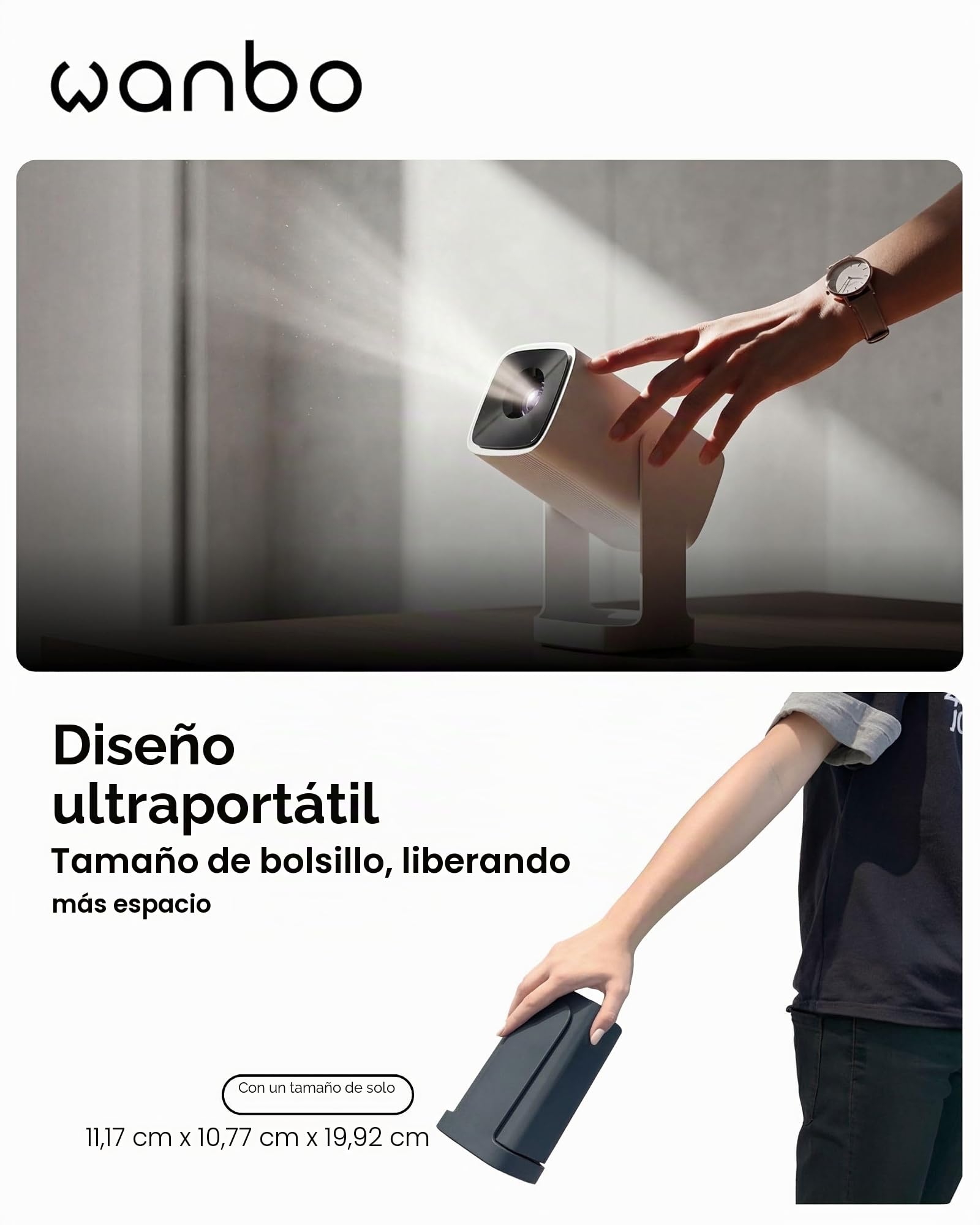 Wanbo Cube 1 Pro - Proyector Inteligente con Android TV y Google Play - Mini proyector portátil Compacto y Altavoz Bluetooth de 8 W, corrección Keystone, Cine en casa para Espacios pequeños