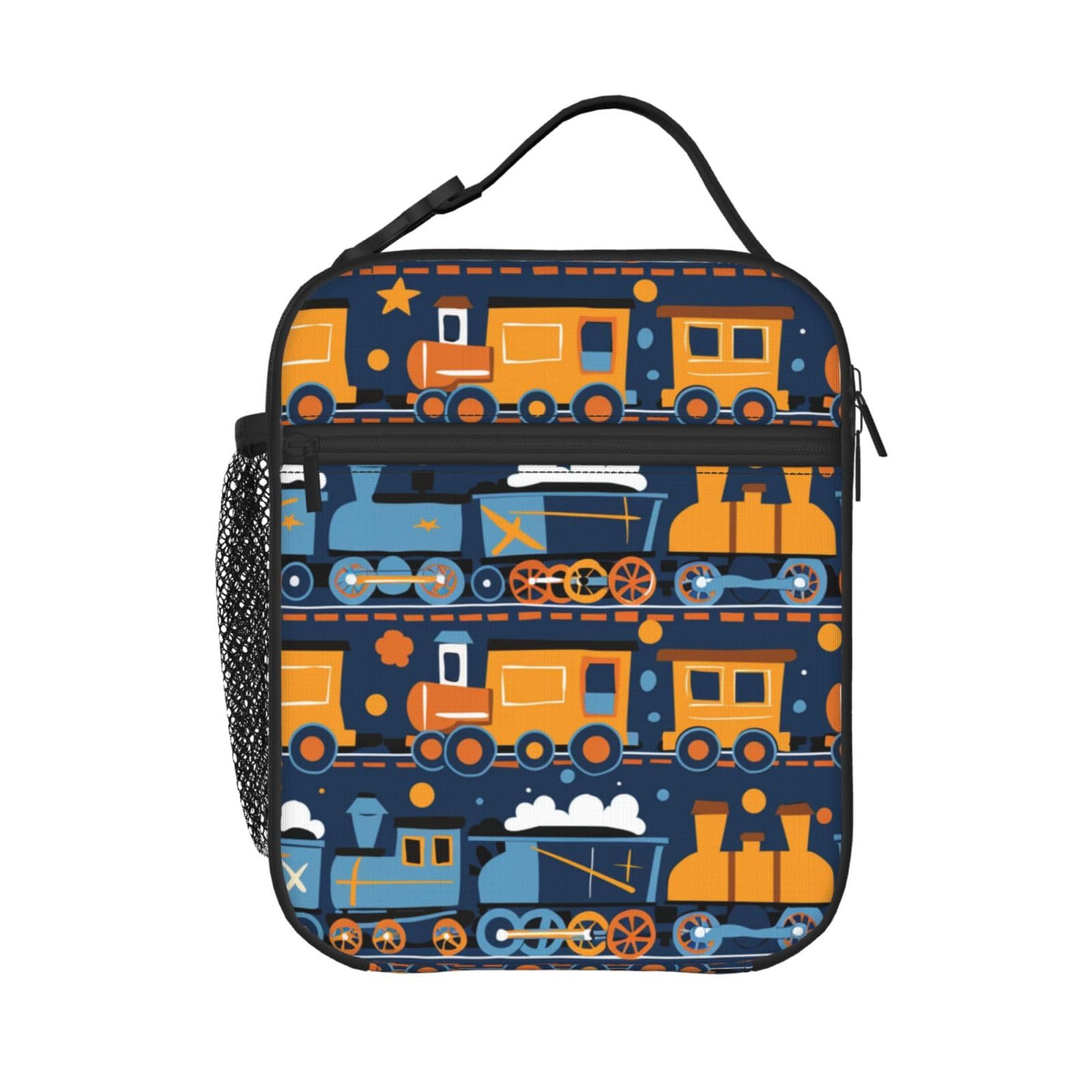 PrelerDIY Cartoon Funny Steam Train Lunch Box - Insulated Lunch Bags for Women/Men/Girls/Boys Detachable Handle Lunchbox Meal Tote Bag
