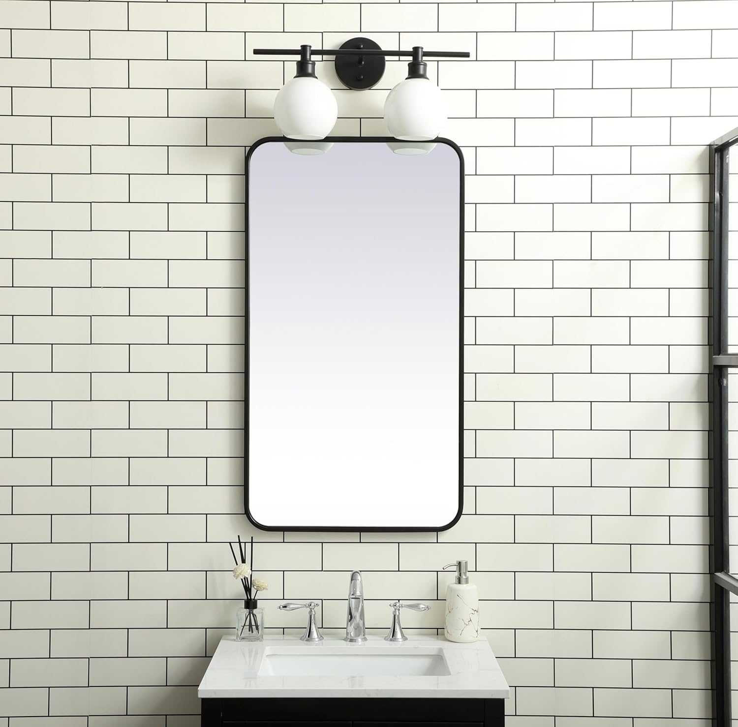Aura, Soft Corner Metal Rectangular Mirror 20X36 Inch in, Modern, Black