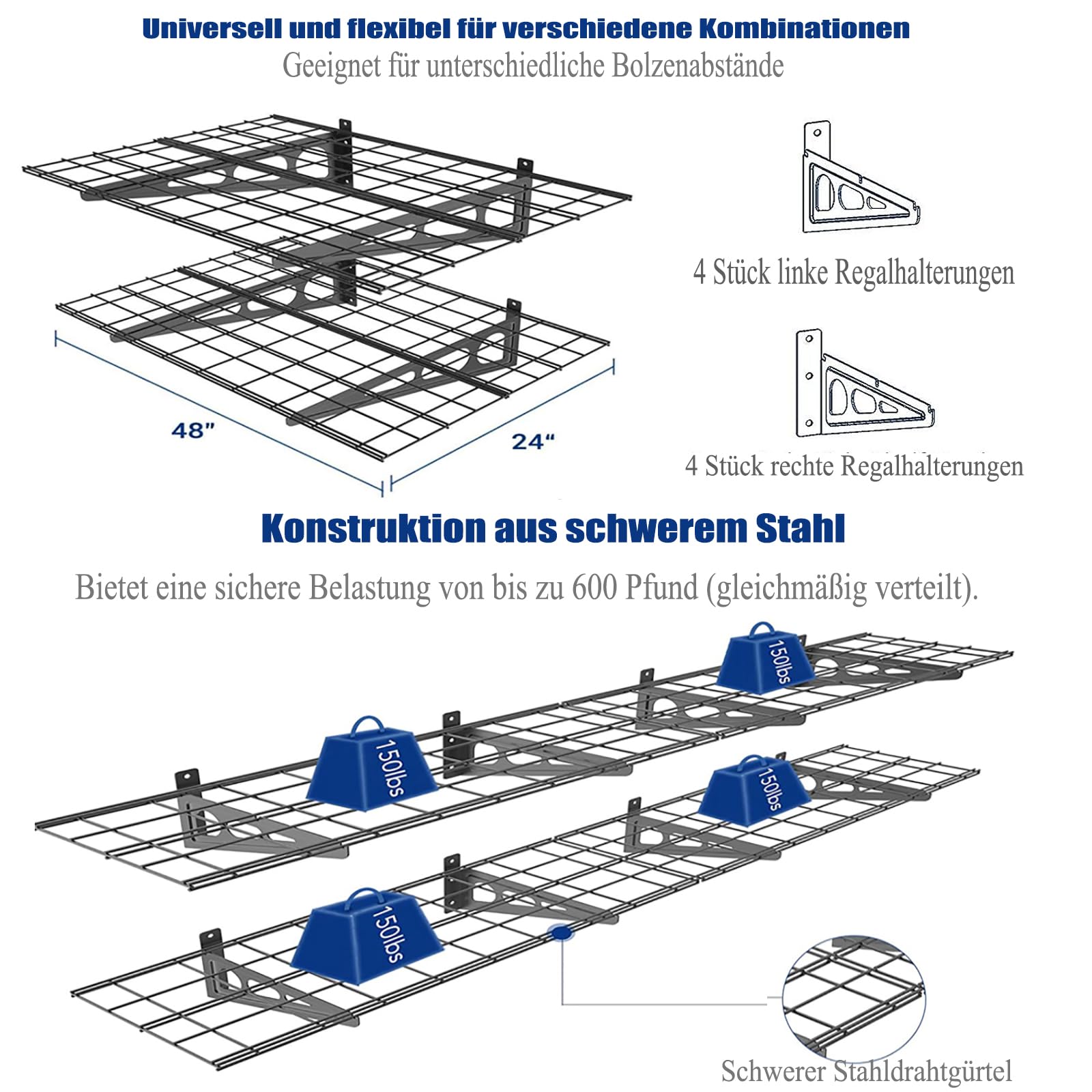Heavy Duty Corner Shelf - Wall Mounted Steel Brackets Organizer - Up to 600lbs Load Capacity for Tools