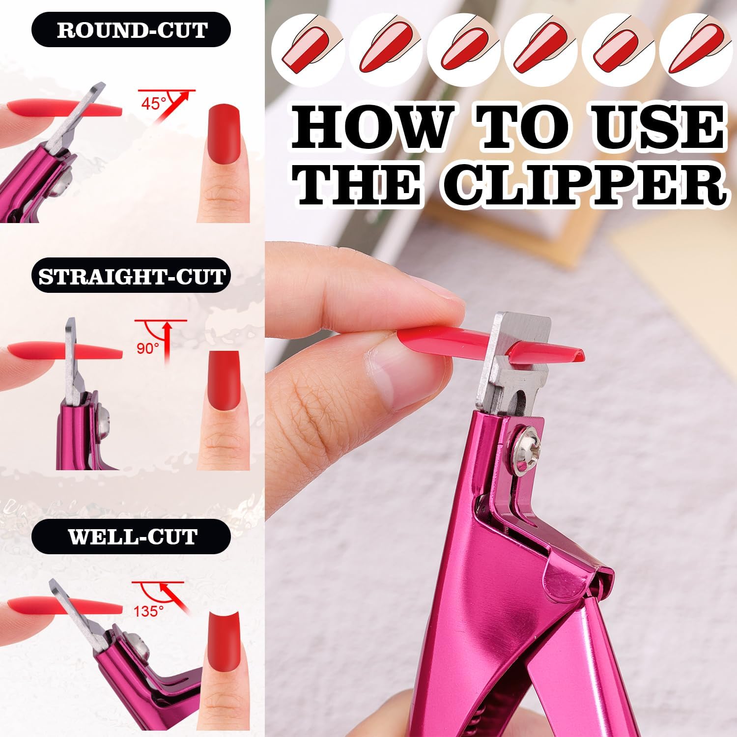 Rose Red Metal Premium Adjustable Nail Clippers with Magnet Sizers for Acrylic Nails, Professional Stainless Steel Fake False Nail Tip Clipper Cutter Trimmer, Manicure Tool for Salon Home Nail Art image 4