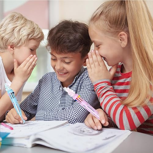 Miniatura 6 de Bolígrafo multicolor de 0.028 in, bolígrafos de colores 10 en 1, punta fina, retráctiles, lindos bolígrafos de dibujos animados para oficina,