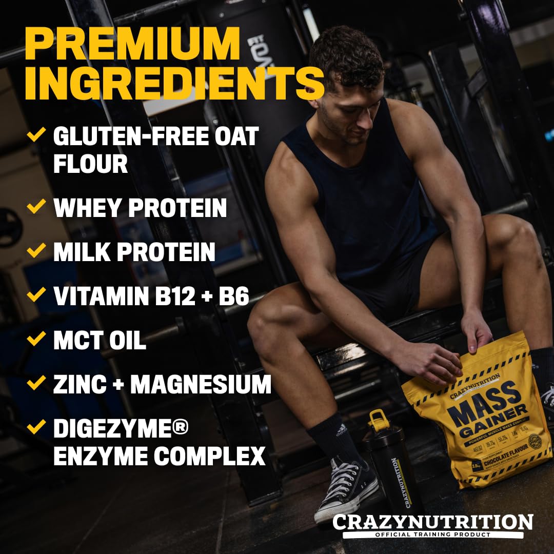 CrazyNutrition Mass Gainer - Whey Protein Powder Advanced Muscle Bulk Nutrition, Flavours, Serious Gains Bulking Drinks Supplement, Premium Ingredients & Rapid Recovery (2.5 Kg, Vanilla)