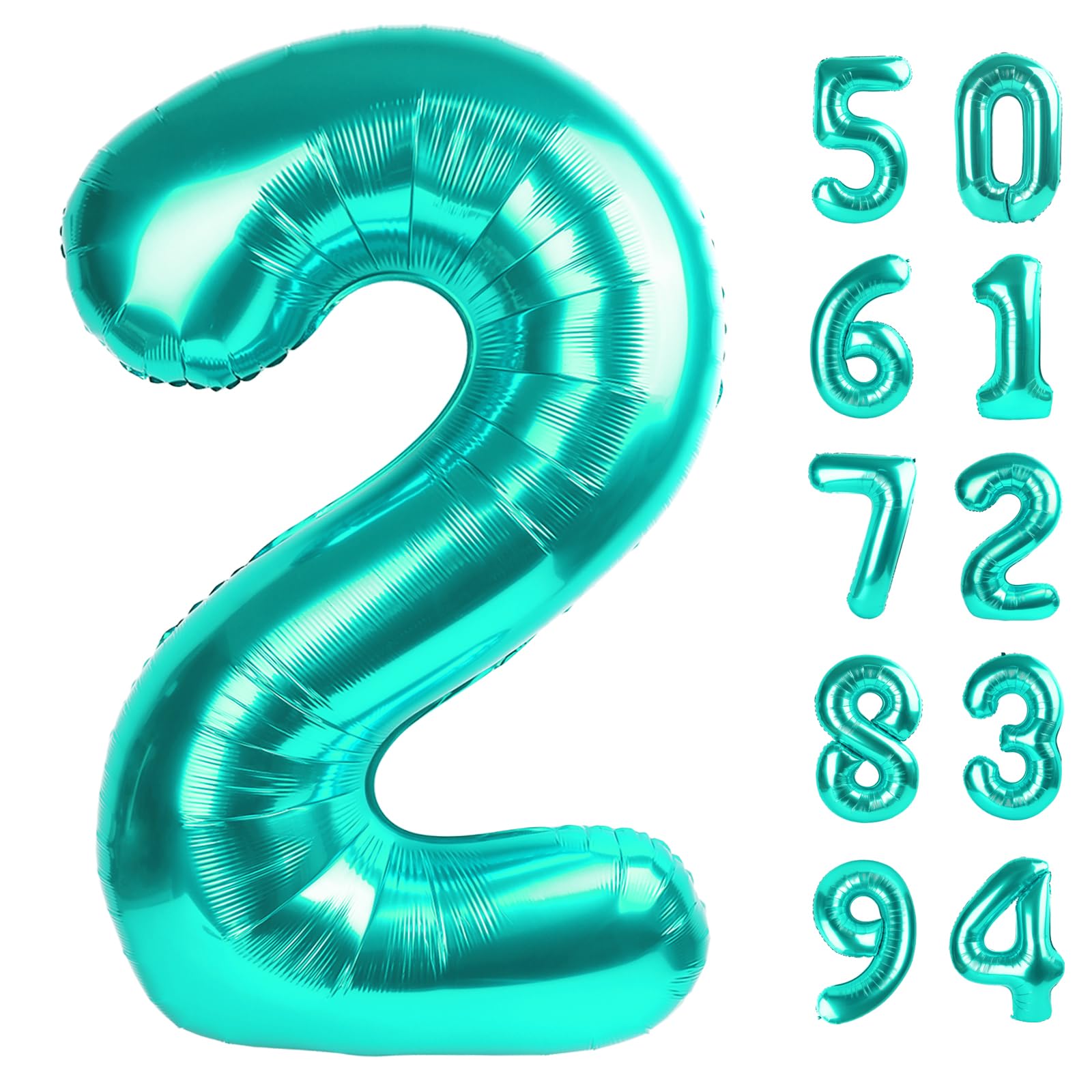 Teal Blue 2 Balloon, Number Balloons 40 Inch, 2nd Balloon Number Birthday Decorations, Second Two Birthday Party Supplies, Number 2 Balloon