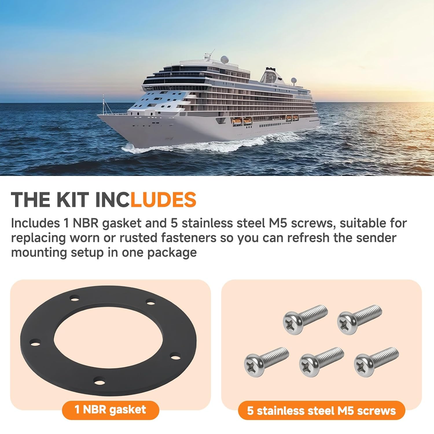 Fuel Sending Unit Gasket Kit,5-Hole NBR Replacement Gasket with 5 Stainless M5 Screws, Top-Mount Fuel Sender Seal for Marine Boat Fuel Tanks and Vehicles
