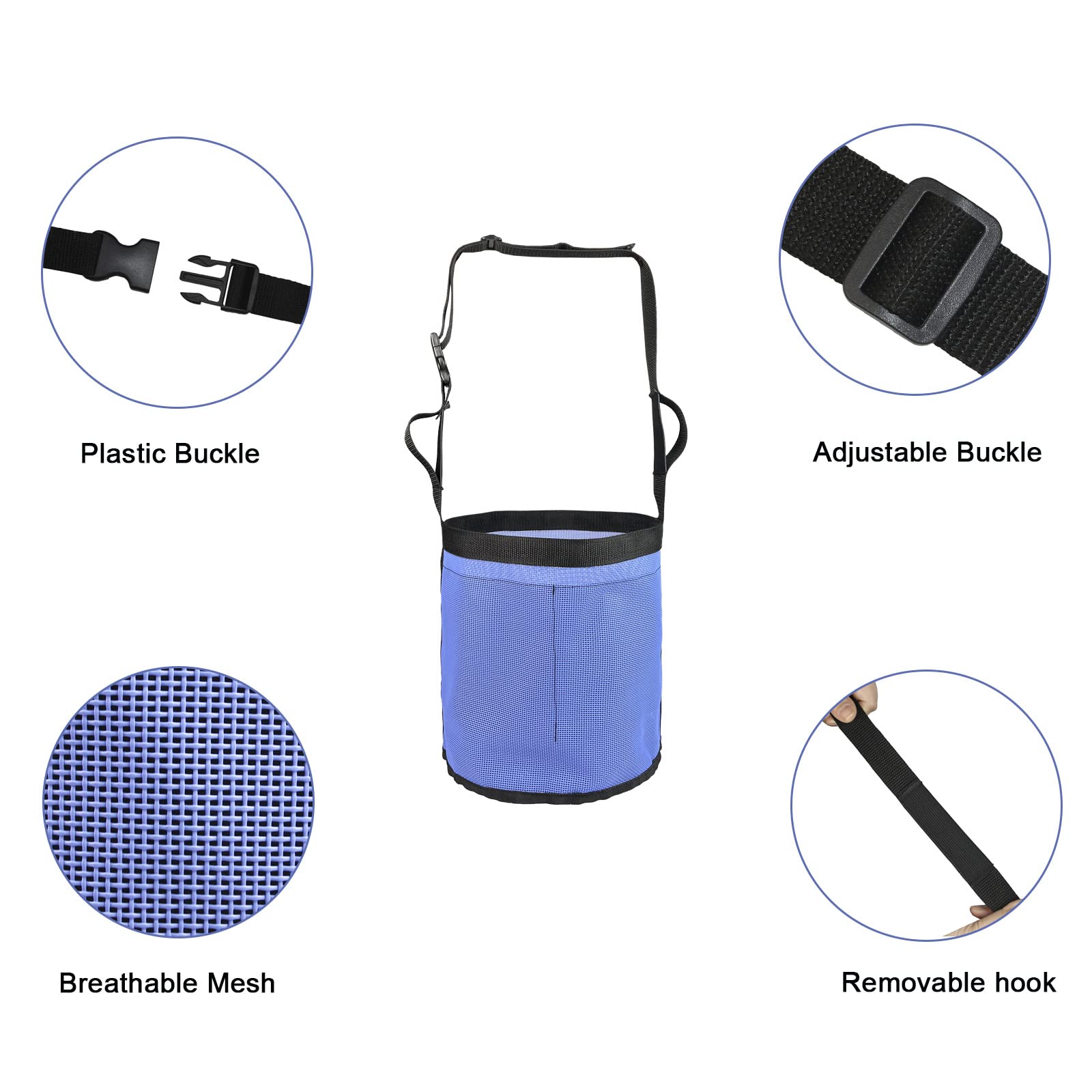 Sacchetto di alimentazione del cavallo, sacchetto di alimentazione del grano traspirante resistente della maglia del PVC, con cinghia regolabile e scatto durevole per esterno e interno (Blu)
