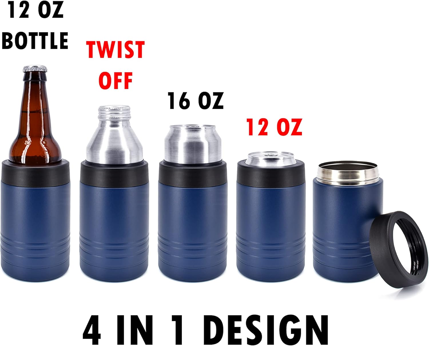 Clear Water Home Goods - 12 oz Stainless Steel Double Wall Vacuum Insulated Can or Bottle Beverage Cooler - Powder Coated Navy Blue - 6 Pack