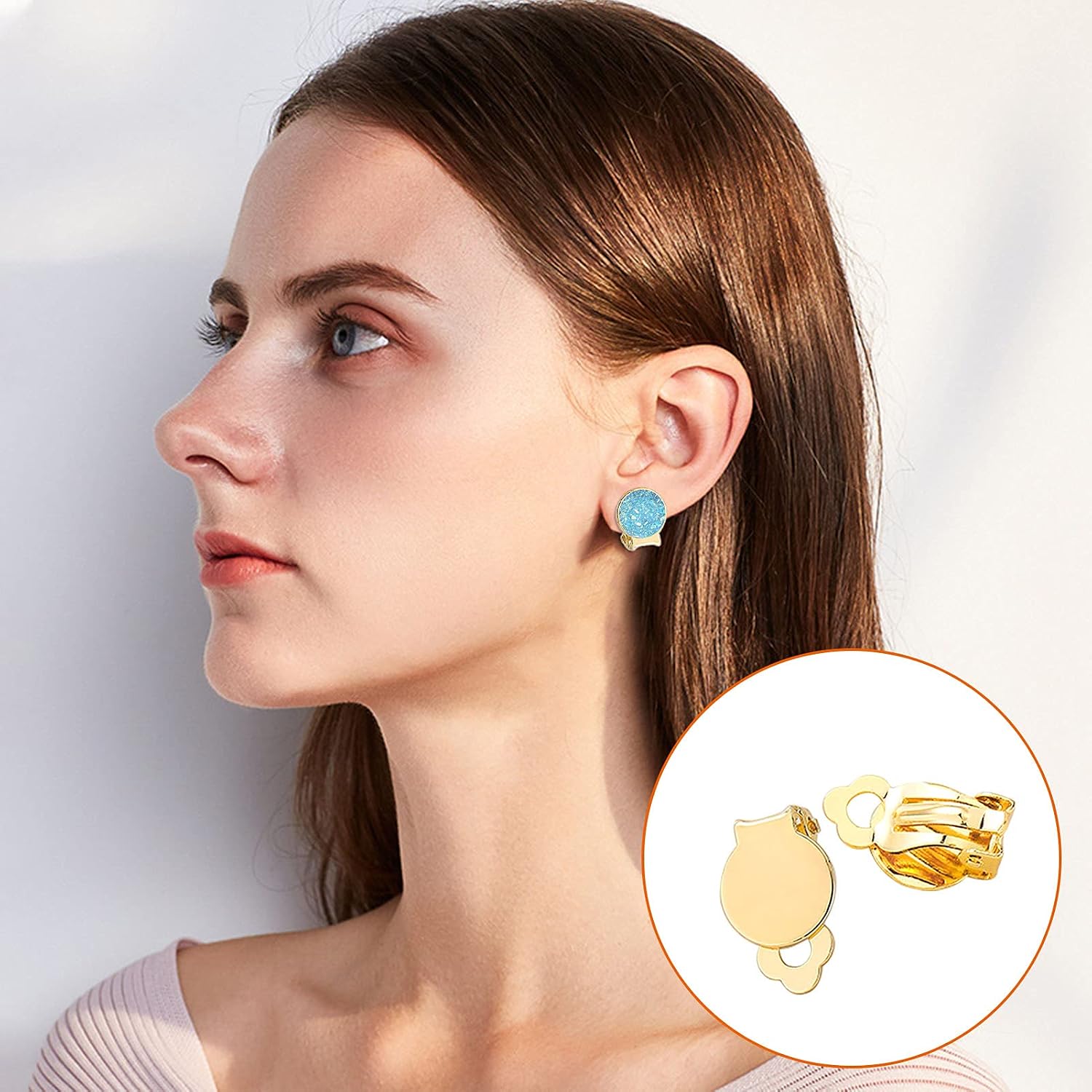 200PCS Round Flat Back Tray Earring Clips Set with Earring Pads, Non-Pierced Clip-on Earring Findings Round Frog Ear Clips Earring Pad Base Setting Components for DIY Jewelry Making Earring(5 Colors)