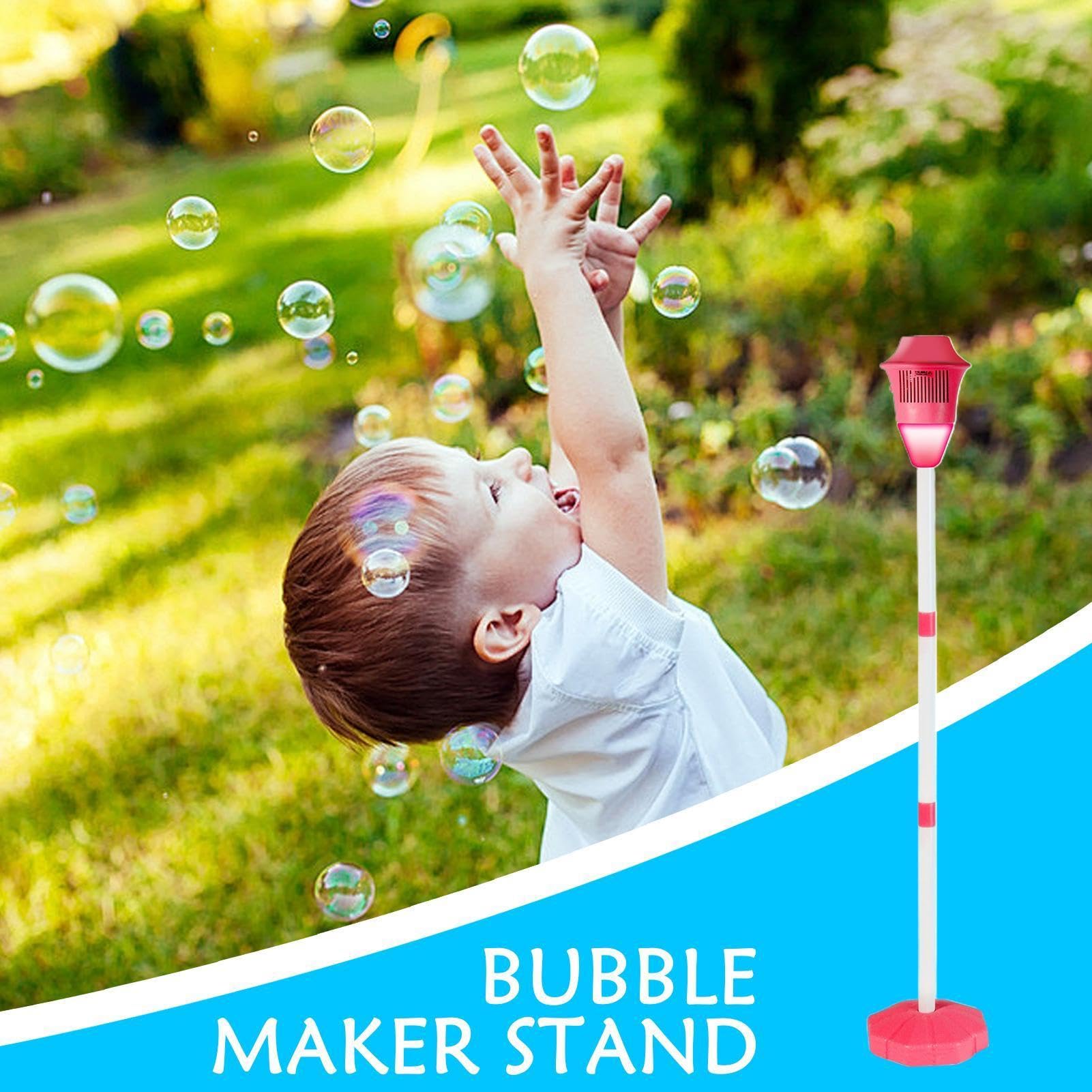 Standing Bubble Machine, Bubble Maker Stand with LED Lights, Automatic Bubbles Torch Garden Lamp, Road Lamp Shape Bubbles Blower, for Birthday Party, Backyard, Lawn, Park(Red) — view 5