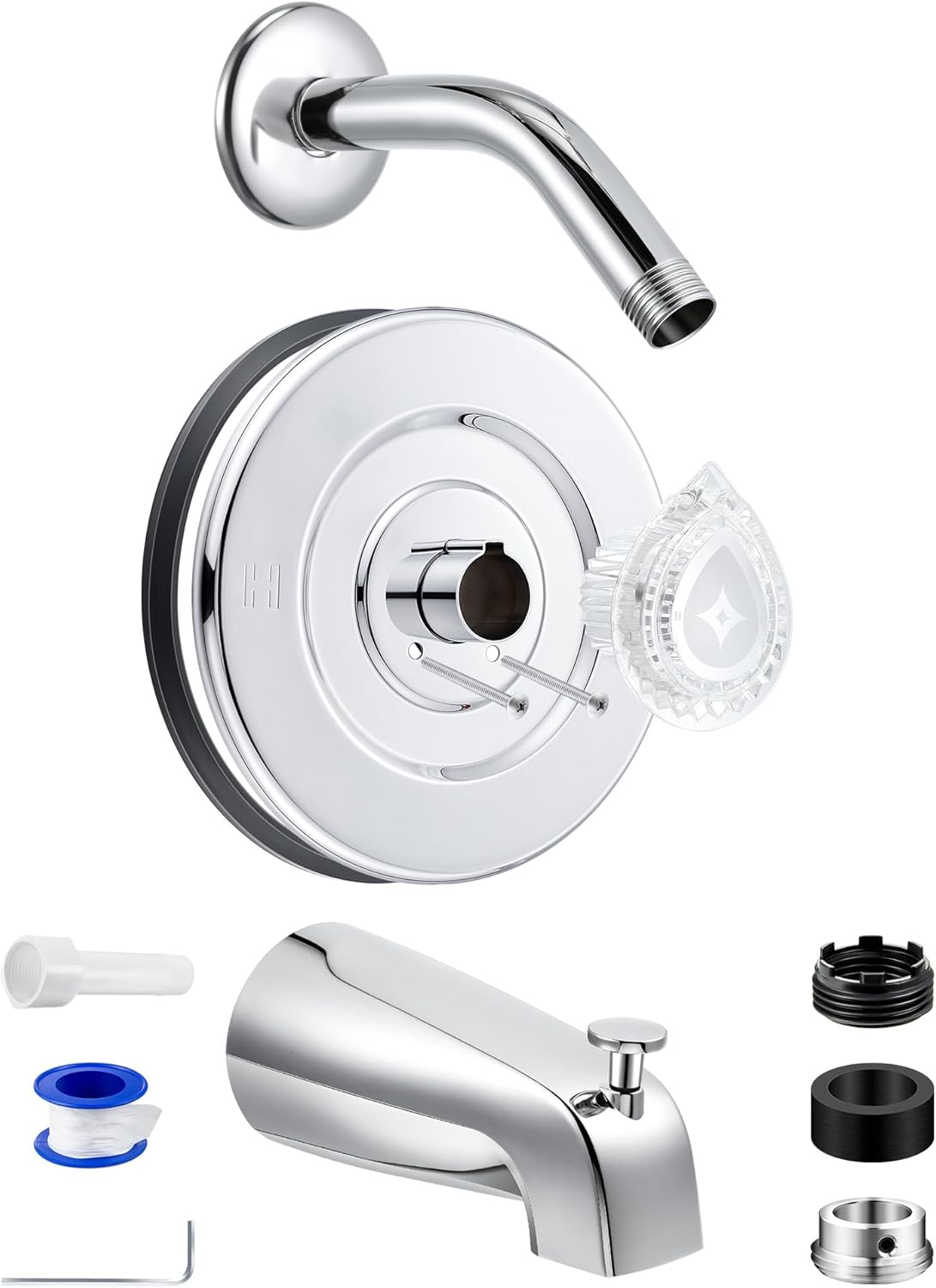 Tub and Shower Trim, Compatible with Moen Chateau T470 Single Handle Tub/Shower Valve System, Featuring Knob, Spout and Showerhead Arm, Chrome (Showerhead NOT Included)