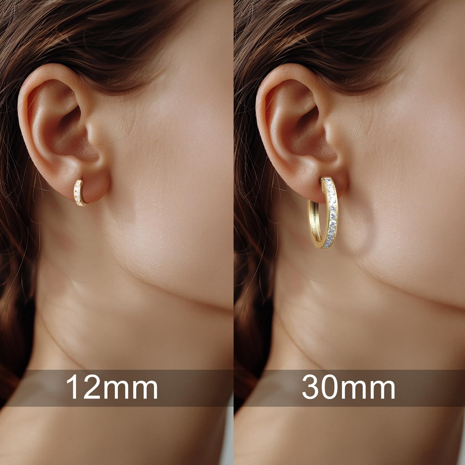 14K Gold Huggie Hoop Earrings for Women Small Gold Hoop Earrings Hoops Earring with Round Cubic Zirconia 12mm 30mm - Image 6