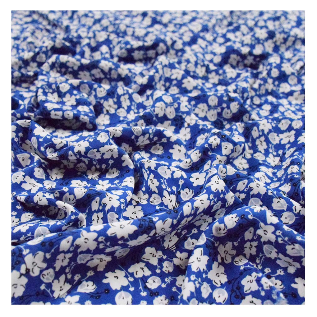 NAKAN Tissu en Mousseline Rétro Bleu avec Motif De Petites Fleurs Blanches Polyester Doux Et Lisse pour Couture, Vêtements, Chemises, Jupe, 150cm Large, Non Transparent(Size:5m)