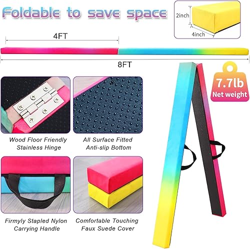 Miniatura 26 de Viga de equilibrio plegable, viga de suelo para gimnasia, equipo de gimnasia para niños, base de madera, fondo antideslizante y bolsa de transporte