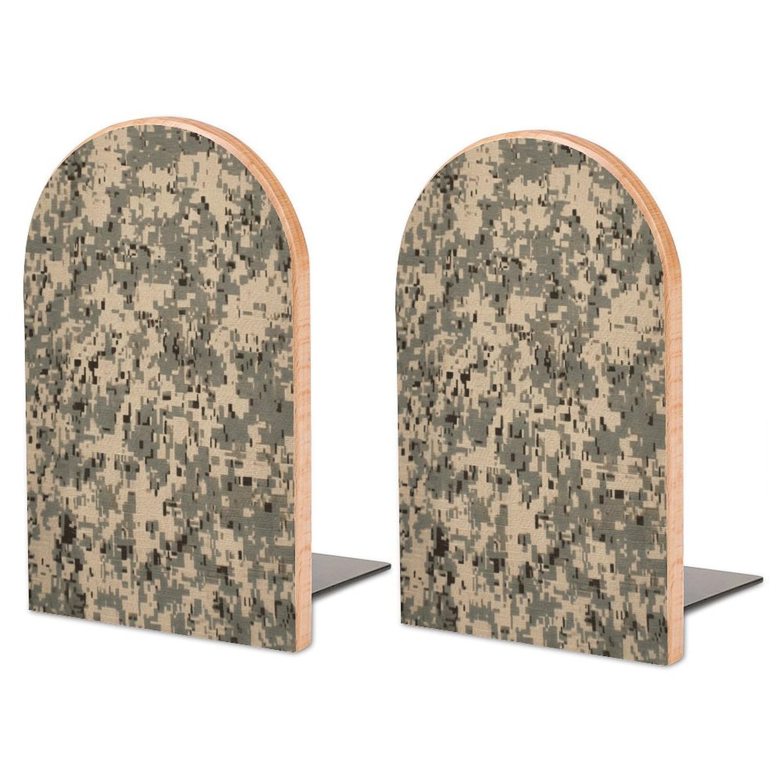 Army Digital Camouflage Bookend for Shelves Decorative 1 Pair Modern Wood Book End Universal Economy Bookend with Metal Base Heavy Duty Non-Slip Book Organizer for Home Office