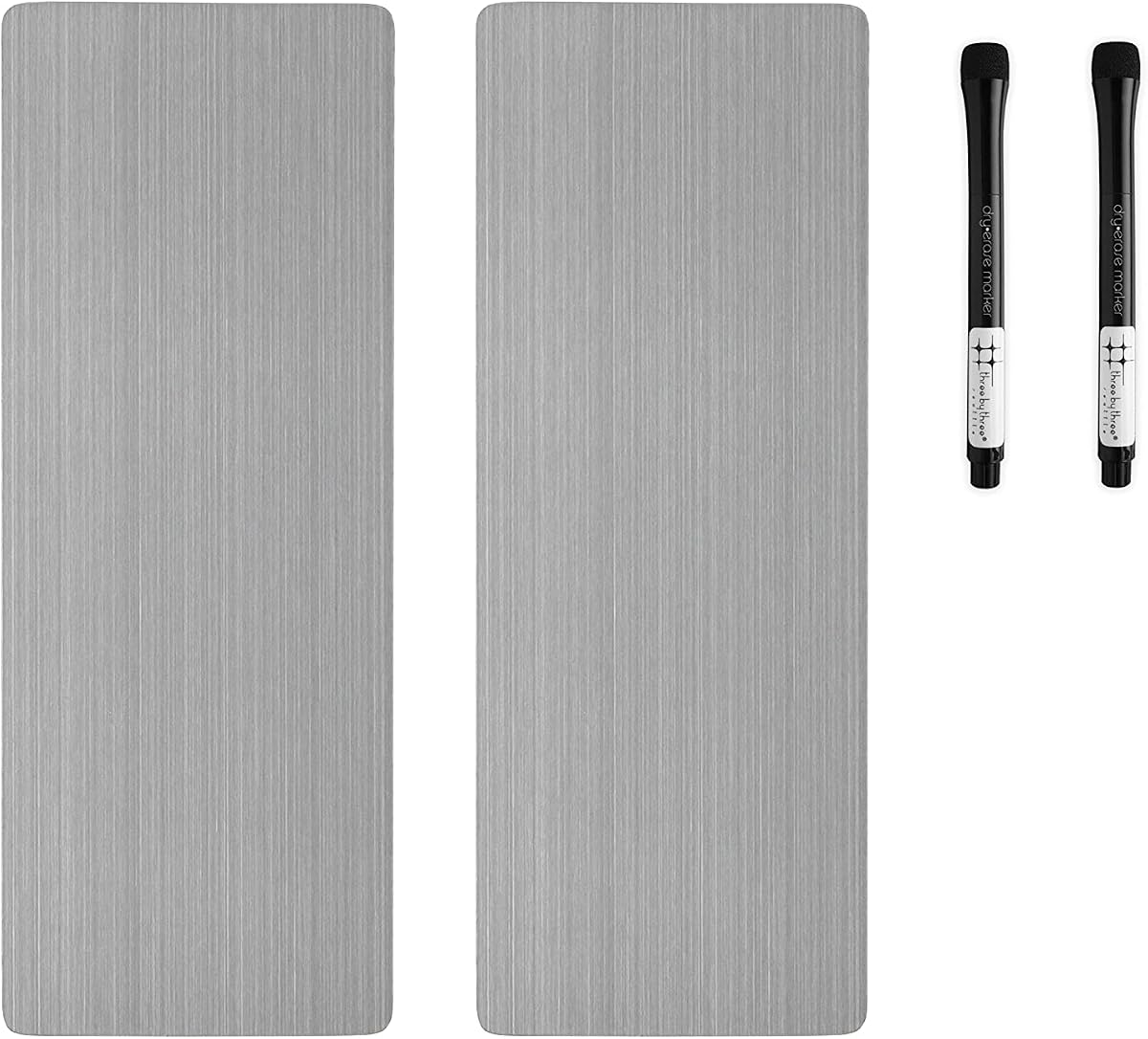 Three by Three Seattle 4"x11" Magnetic Metal Dry Erase List Board, 2-Pack | enLister slim 4"x11" magnetic stainless steel dry-erase board; wipe-clean list keeper; marker included; fridge or wall
