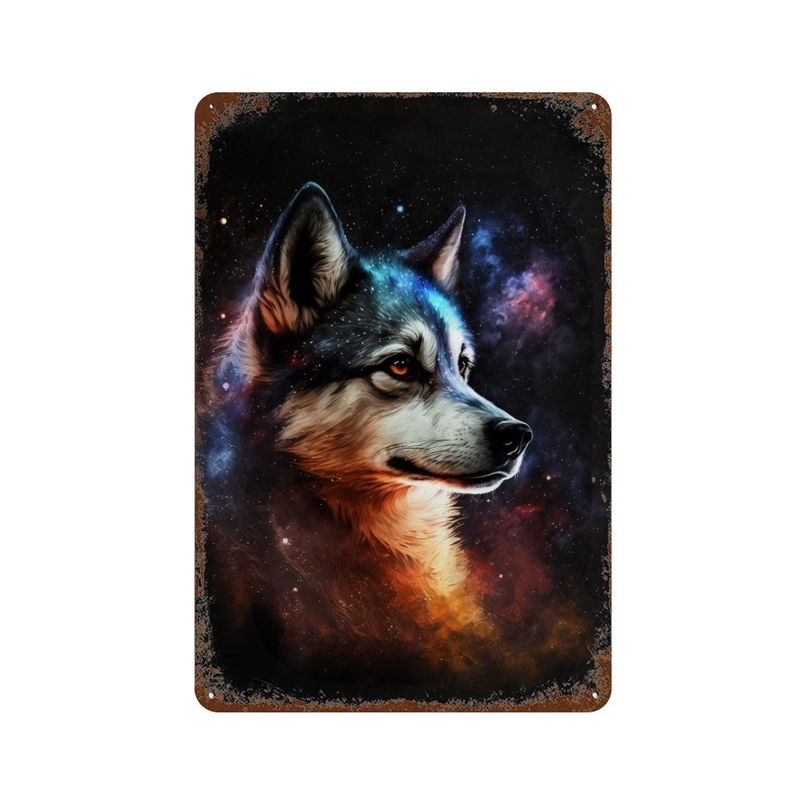 Cosmic Wolf Portrait-12 11.8"x7.9" Vintage Metal Tin Sign, Novelty Wall Decor for Basement, Hobby Room And Garage Decor