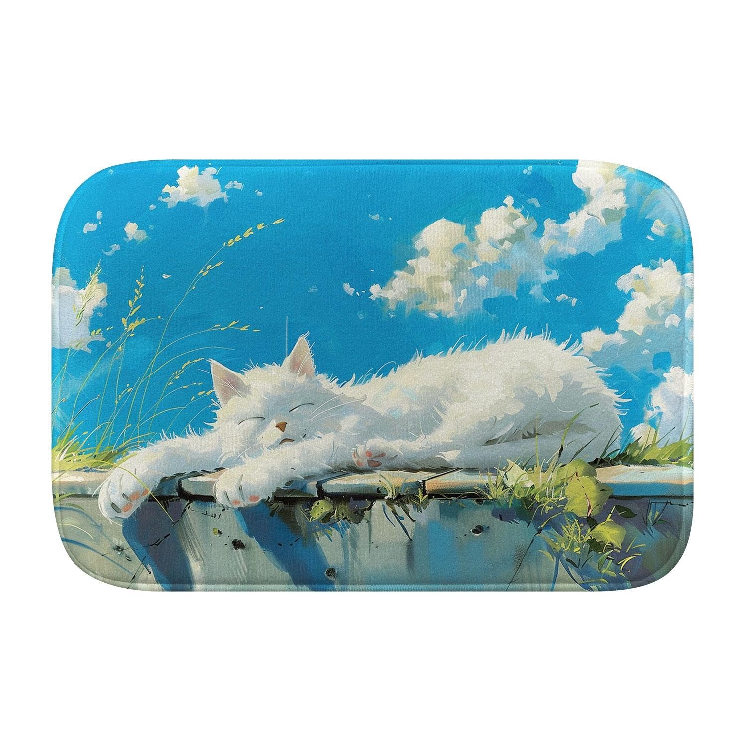 Tapis de bain mousse mémoire de forme pour sol sec design chat mignon moderne M