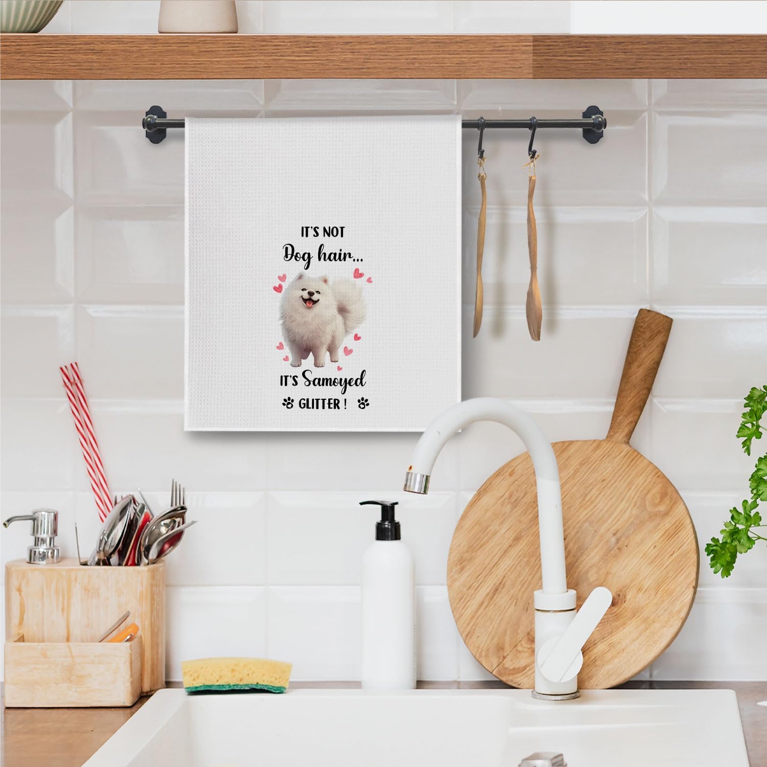 Samoyed Kitchen Towels, It’s Not Dog Hair It’s Samoyed Glitter Gifts for Women Dish Towels, Dog Lover Mom Owner Gifts Decorative Hand Towel for Bathroom, 16x24 Inch - Image 5