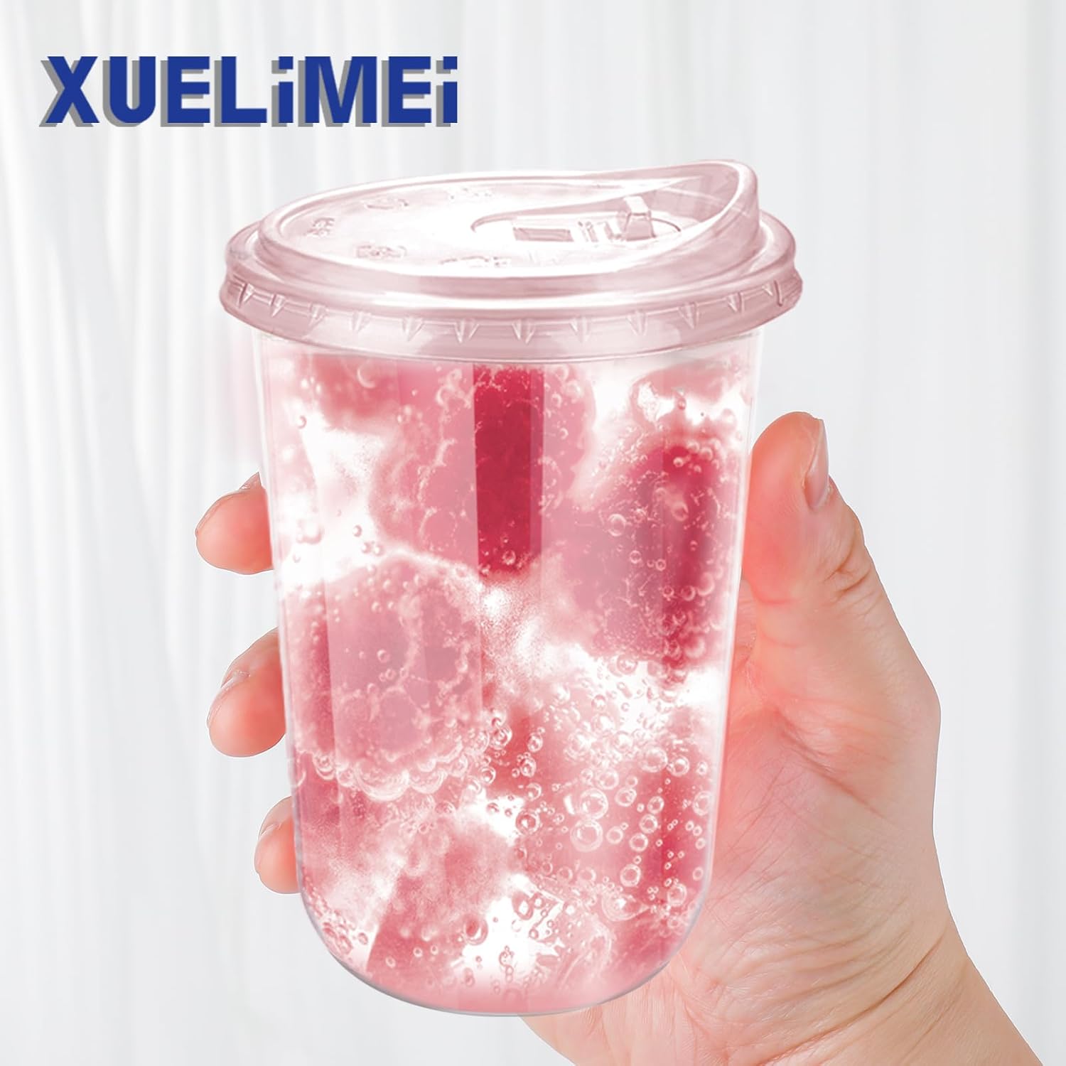 16oz Disposable Stemless Glasses With Strawless Sip Lids,PET Disposable Drinking Cups,Clear Plastic Wine Glasses for Parties Birthday,Wedding,Meeting,Christmas Party Supplies (50, Pink) - Image 4