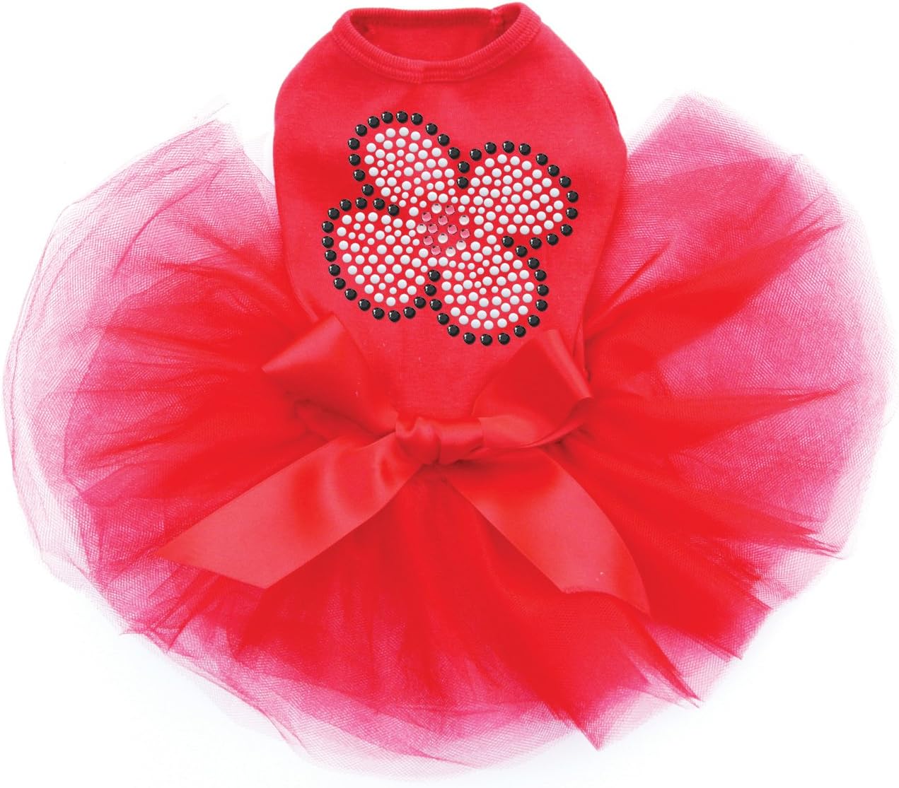 White Nailhead Flower - Bling Rhinestone Dog Tutu Dress, XXS Red