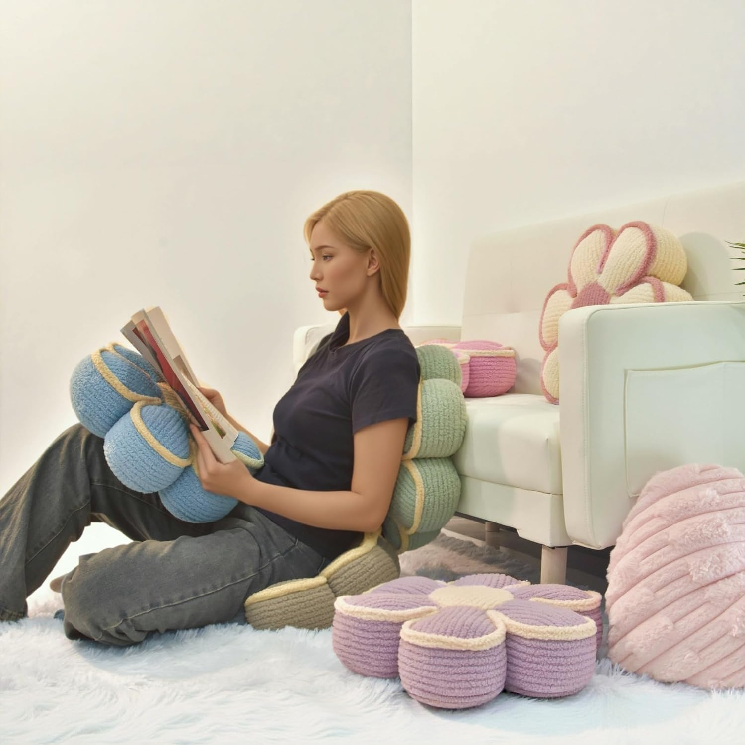 Lavender Daisy Decorative Throw Pillows Flower Shaped Pillow 16" Cute Soft Floor Cushion for Couch Bed Chair Girls Room Bedroom Decor Aesthetic (1, Lavender, 16 Inch) - Image 3