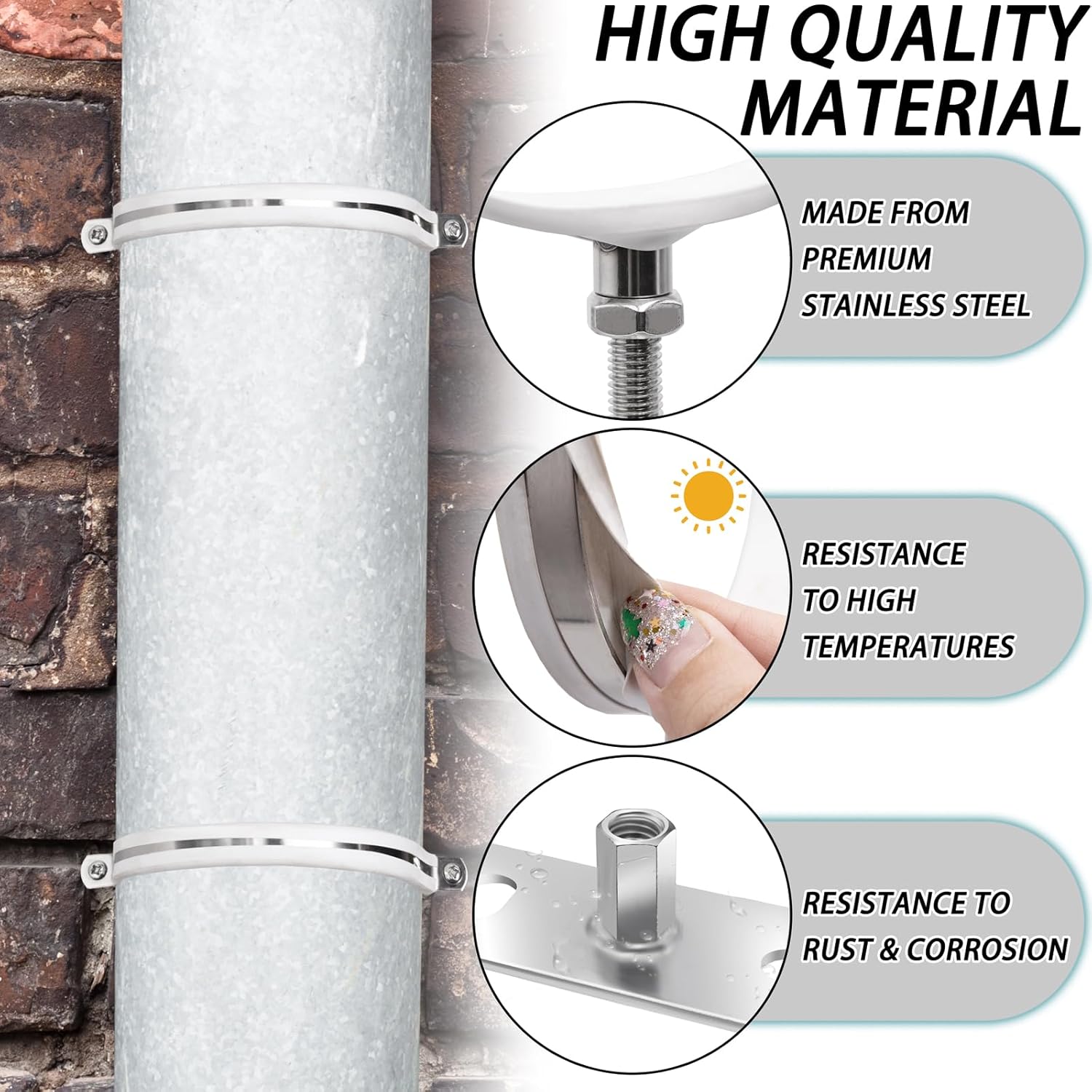 2 Sets 4 Inch Adjustable Pipe Bracket Heavy Duty Adjustable Clamp Bracket with Screw & Expansion Tube Wall Support Chimney Pipe Holder for Plastic Ventilation Pipe Chimney Drainage Tube