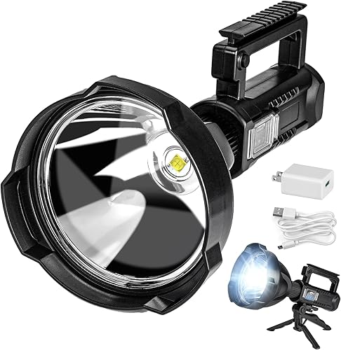 Superbright - Linterna LED recargable de gran tamaño, 4 modos, de alta potencia, portátil, impermeable, reflector para camping, caza al aire libre