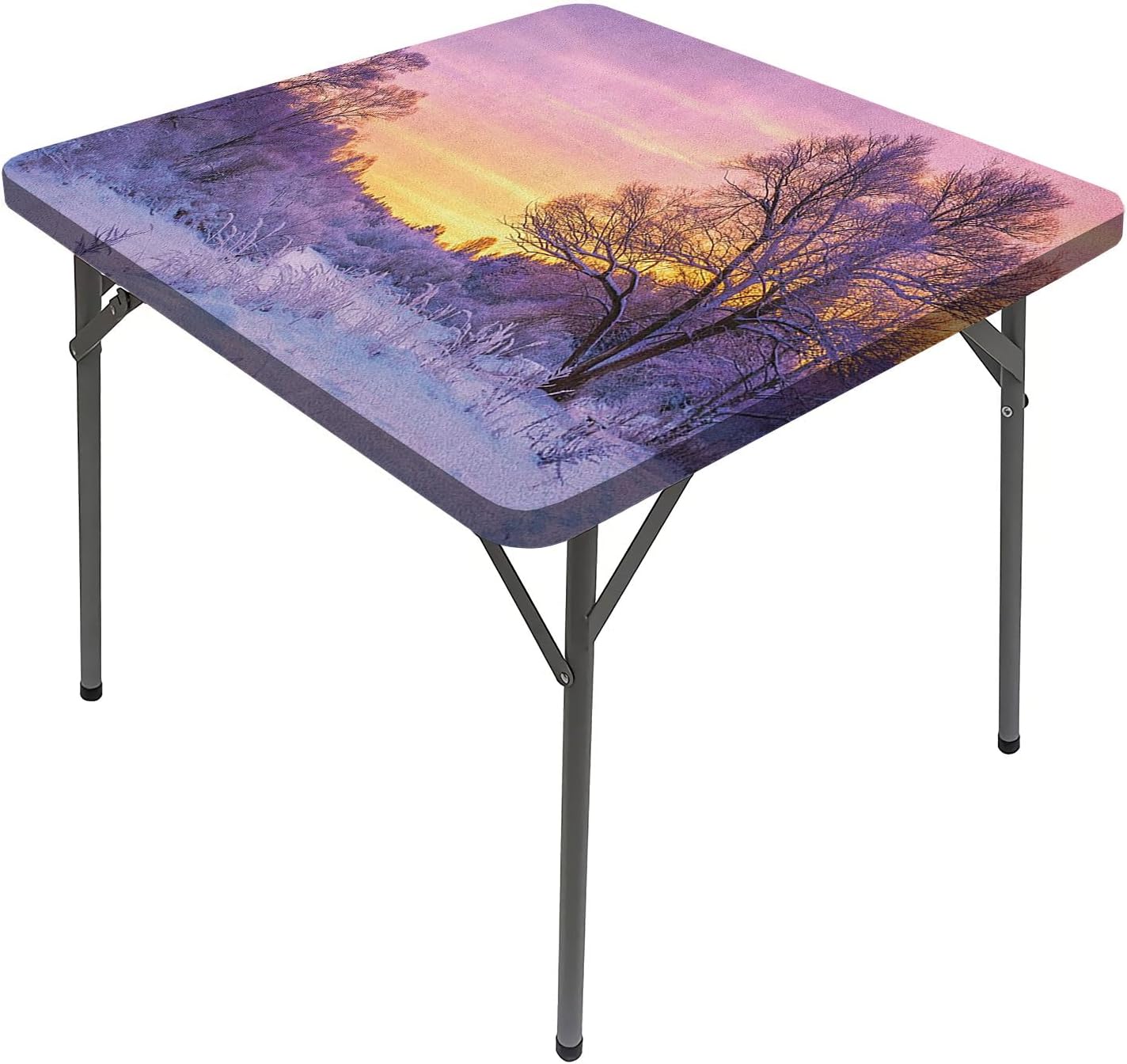 Forest Decor Table Cover Square, Fairytale Forest at Night with Flowers and Stars Square Dining Table Cover, Fits 40x40 inch Table, for Outdoor Indoor Holiday Picnic Party Cloth, Multicolor