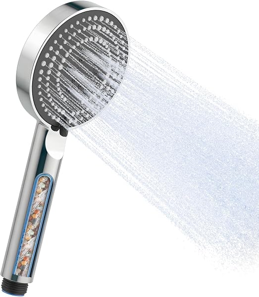 OFFO Duschkopf mit Filter, 100 mm Duschbrause mit 6 Strahlarten, Handbrausen Wassersparend, Rundes Design mit Antikalk Funktion, Leicht zu Reinigen, Chrom - 1