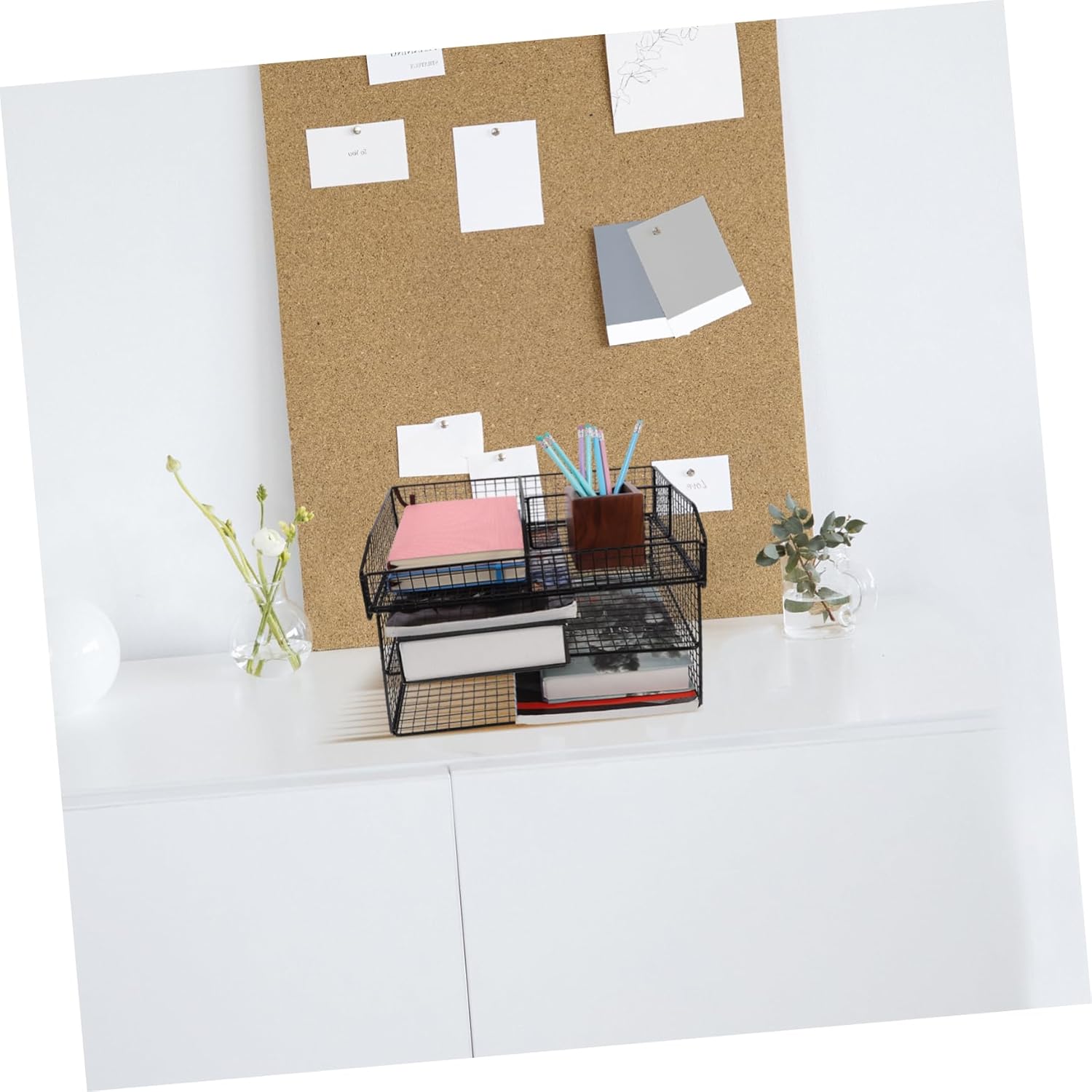 TEHAUX Iron Desktop Bookshelf Letter Rack Office Home File Rack Organizer Space Saving