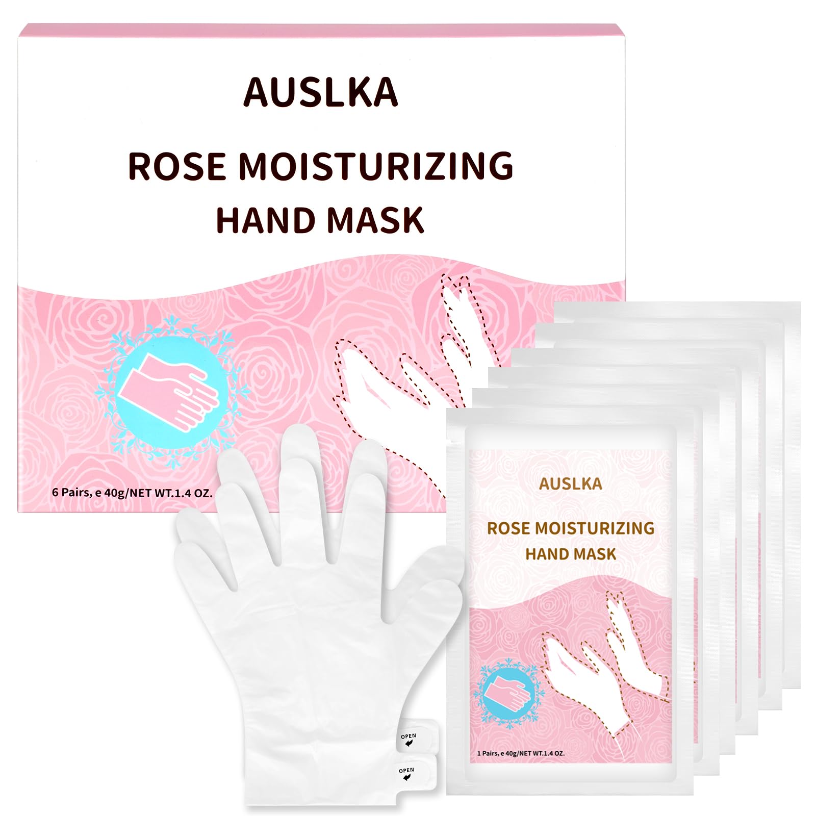 AUSLKA Hand Mask Moisturizing Glove 6 Pairs, Hand Care Moisturizing Gloves with Shea Butter, Hydrating Hand Masks, Hand Peeling Mask for Dry& Dead