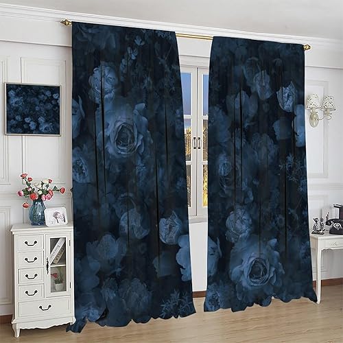 Miniatura 122 de Retro 70s Floral Blackout Window Curtains, Watercolor Flower Plant Rustic Modern Style Pattern Window Drapes, for Bedroom Living Room 42x45in 2