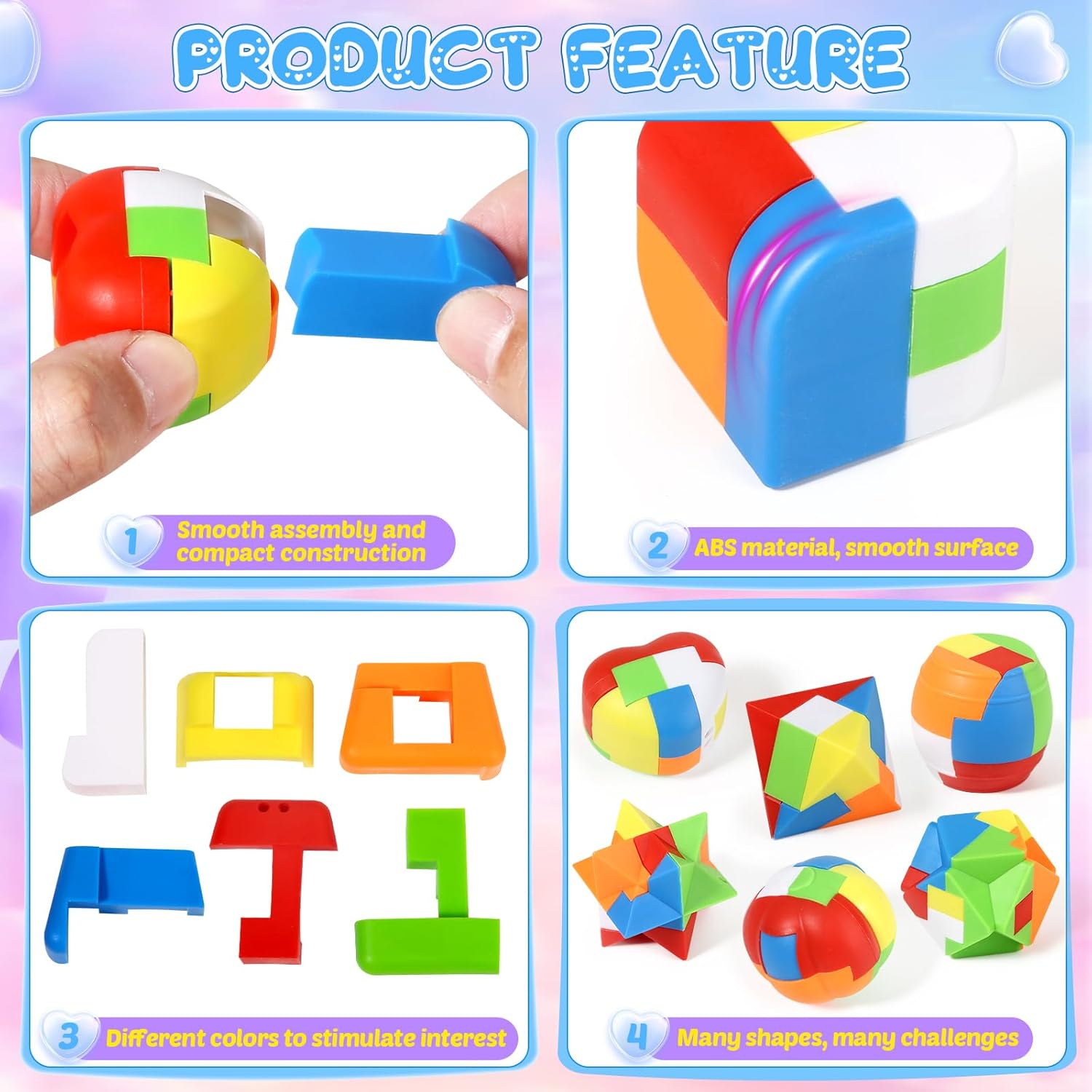 Valentines' Day Cards with 24 Pack Brain Teaser Puzzle for Kids School Classroom, Valentines' Gifts for School Exchange, 3D Brain Teaser Puzzle Bulk for Party Favors