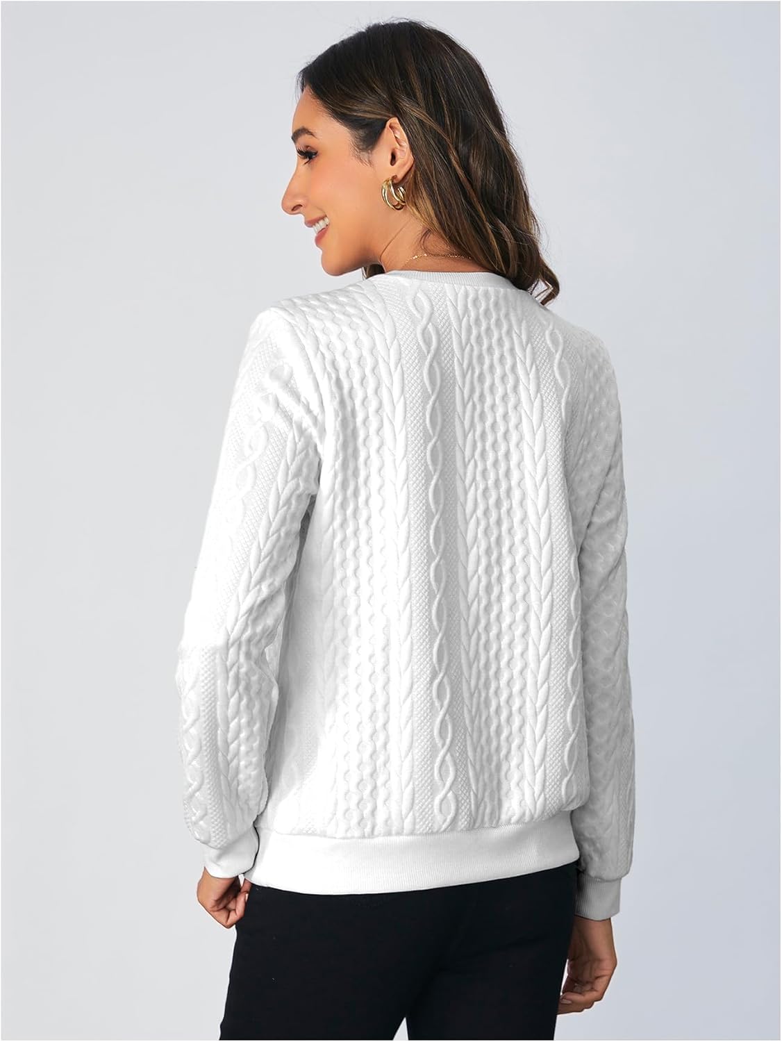 SOLY HUX Women's Half Zip Sweatshirt Crew Neck Long Sleeve Cable Knit Pullover Tops - Image 2