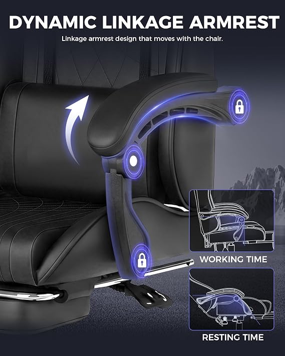 LUCKRACER Gaming Chair with Footrest, Pocket Spring Seat, 90-135 Reclining Computer Chair with Linkage Armrests, Lumbar Support, Height Adjustment, SGS-Tested Gas Lift, 330 lbs Capacity, Onyx Black