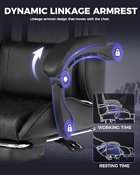 LUCKRACER Gaming Chair with Footrest, Pocket Spring Seat, 90-135 Reclining Computer Chair with Linkage Armrests, Lumbar Support, Height Adjustment, SGS-Tested Gas Lift, 330 lbs Capacity, Onyx Black