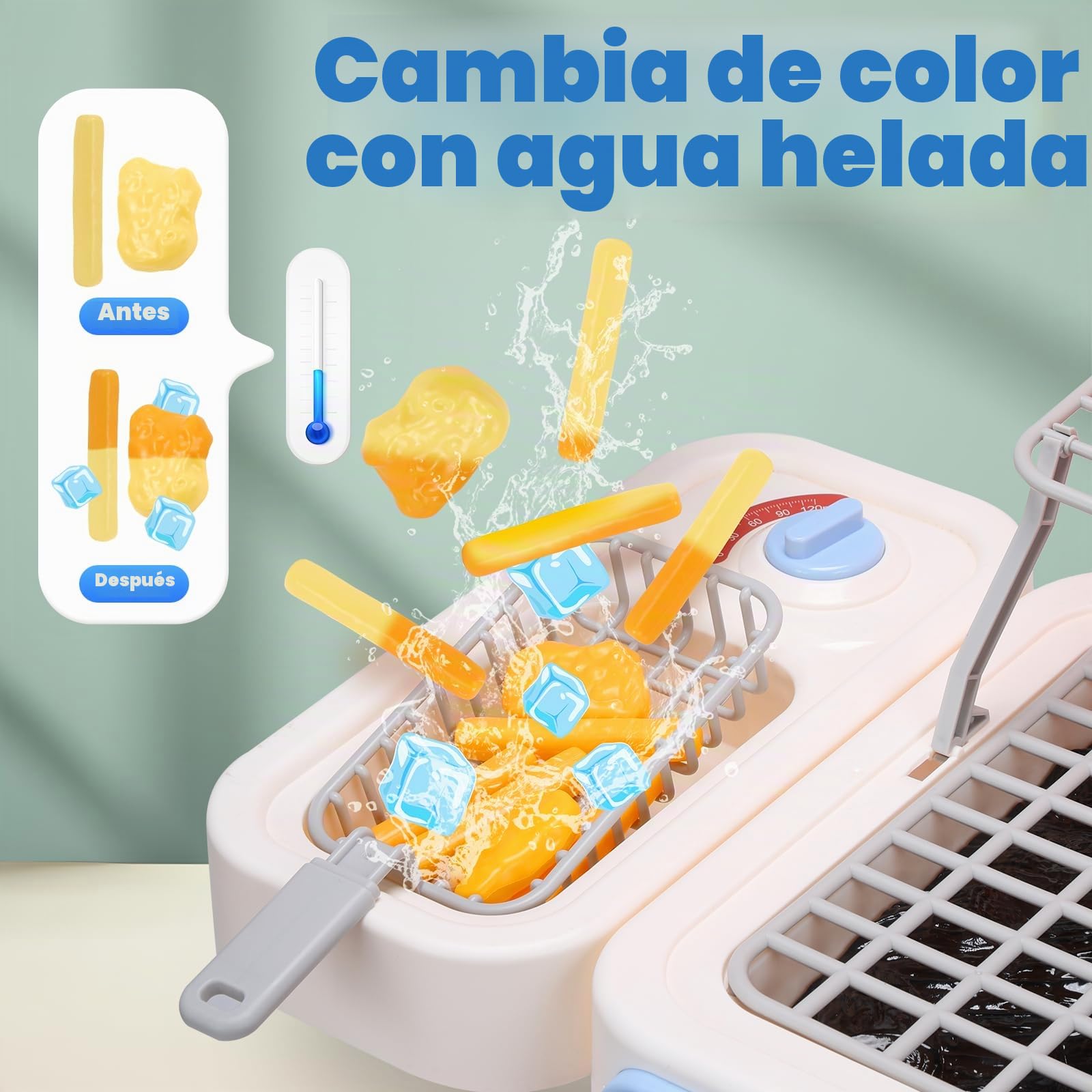 CUTE STONE Barbacoa de Juguete para niños con Comida Que Cambia de Color, Vapor, Sonidos y Luces – Juego de Cocina al Aire Libre con sartén, con Ruedas para fácil Transporte