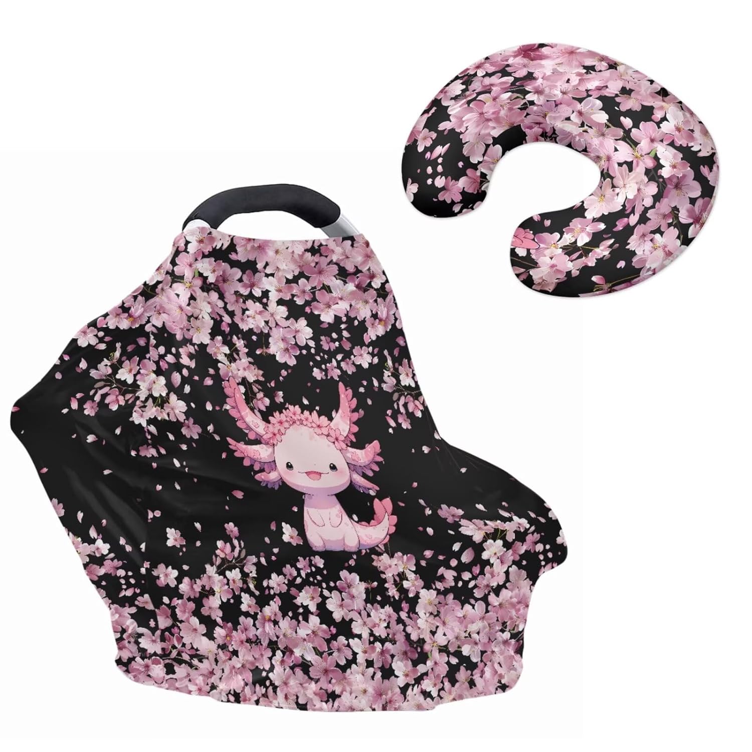 Axolotl Baby Carseat Canopy Stretchy Carrier Covers for Stroller/Shopping Cart Nursing Pillow Cover for Baby Boy Girl Newborn 2PCS Cherry Blossom