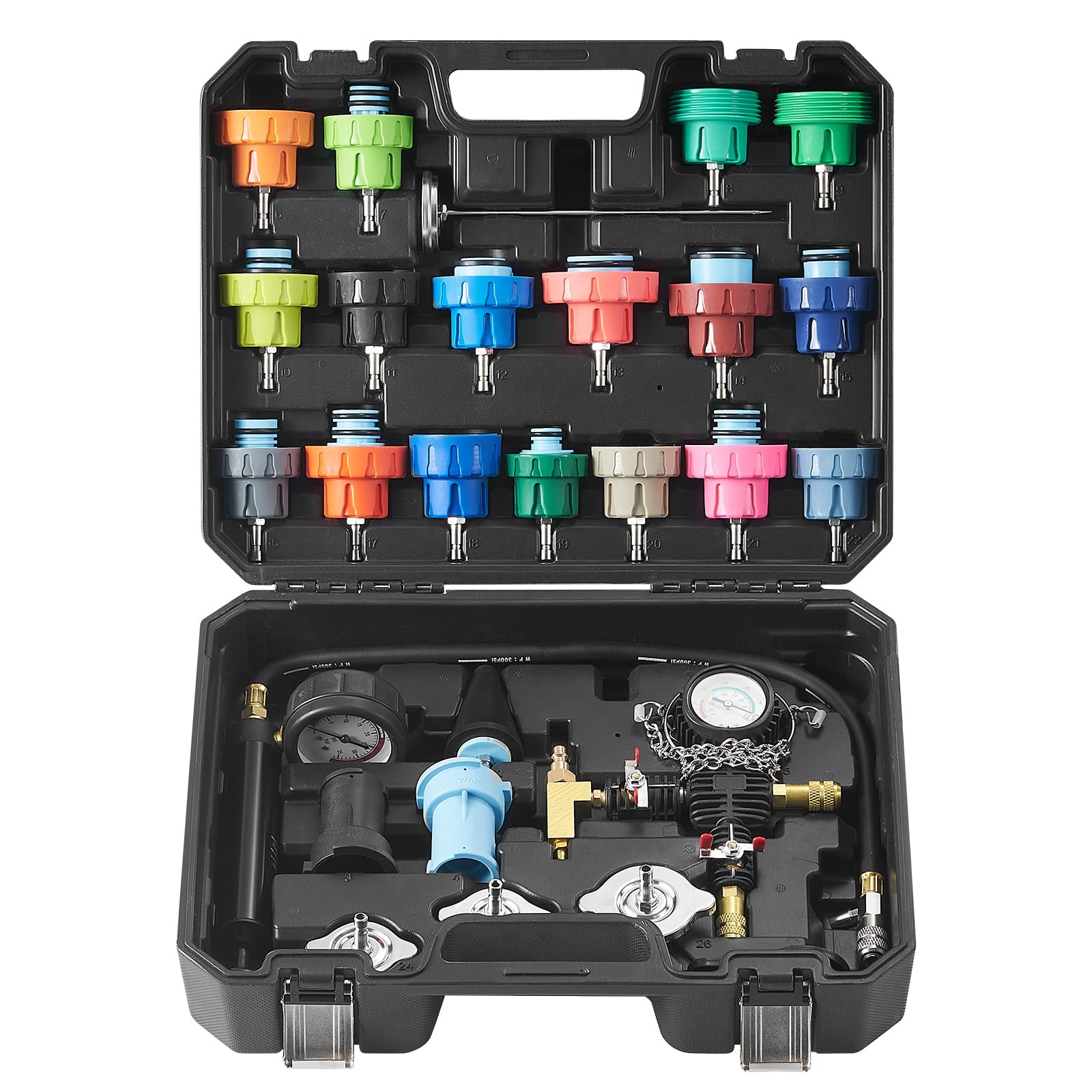 VEVOR Kit Tester Universale per Pressione del Sistema di Raffreddamento Sostituzione del Radiatore, Kit Adattatori per Pompa a Mano Kit Tester per Pressione con Valigetta Portatile Auto Moto Camion