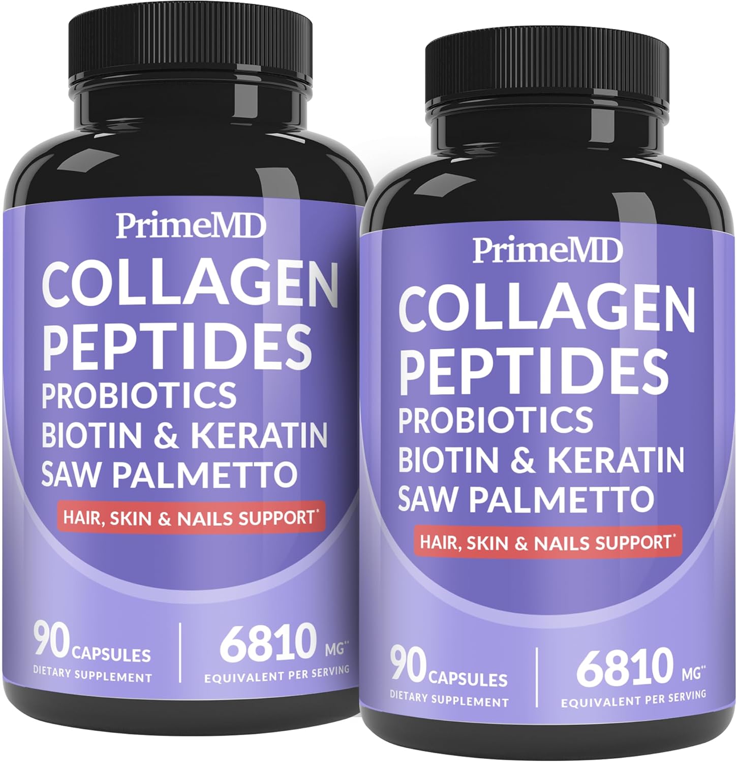 27-in-1 Hair Skin and Nails Vitamins (6810mg) with Biotin 10000mcg - Collagen Supplements for Men and Women - Keratin Supplements with Probiotics and Saw Palmetto, 90ct (2-Pack)