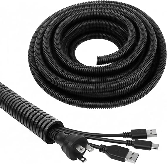 On1shelf Cable Tidy Sleeve - Black Conduit Split Plastic Flexible Cable Protector Tube Trunking 10mm x 10m, Outdoor Cable Protector, Conduit Trunking, Oil Resistant, High Mechanical Strength