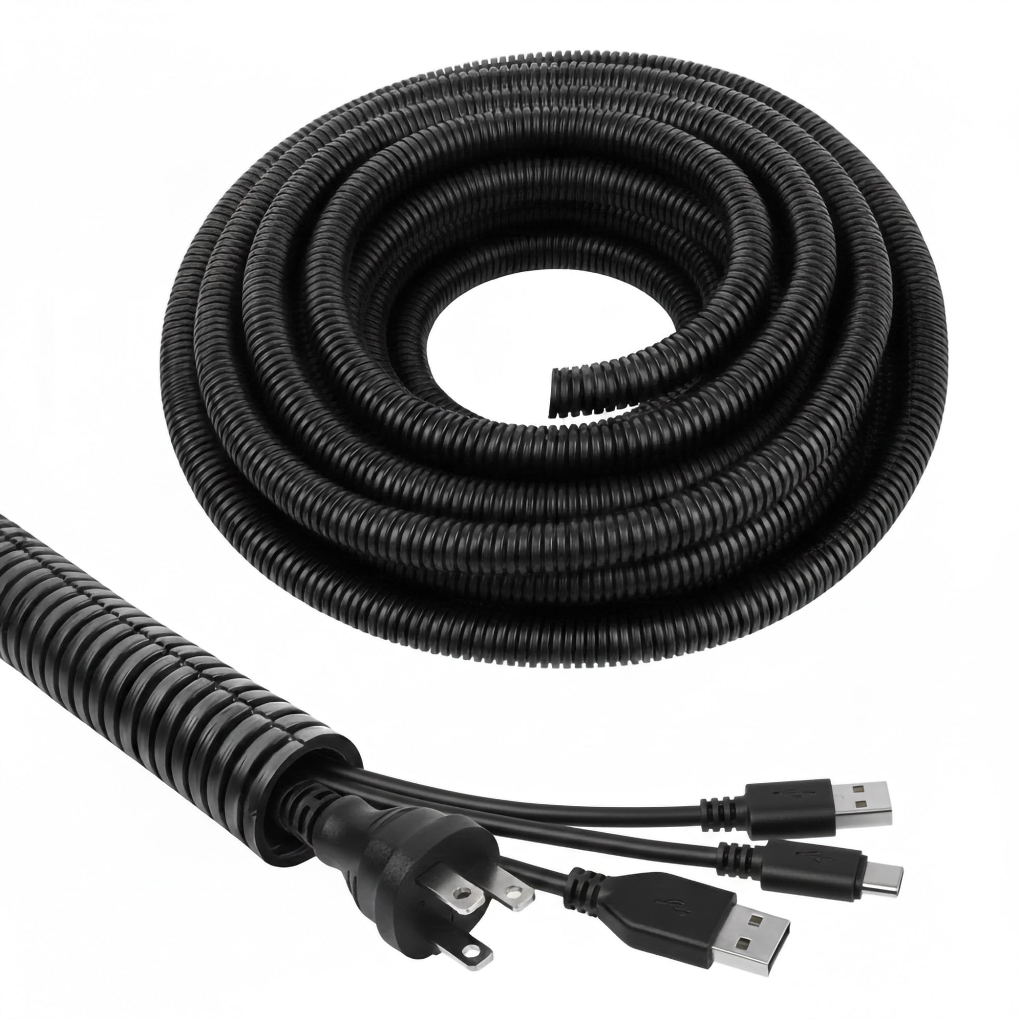 On1shelf Cable Tidy Sleeve - Black Conduit Split Plastic Flexible Cable Protector Tube Trunking 10mm x 10m, Outdoor Cable Protector, Conduit Trunking, Oil Resistant, High Mechanical Strength