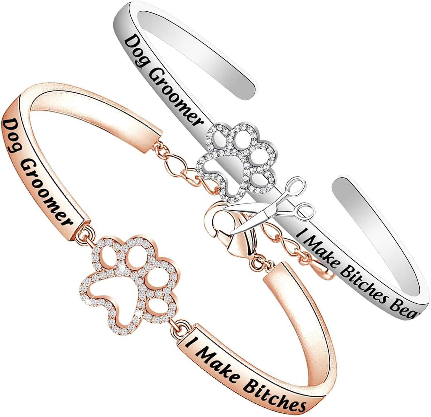 LQRI Dog Groomer Jewelry Set I Make Bitches Beautiful Bangle Bracelet Funny Pet Groomer Gift Dog Grooming Appreciation Gift