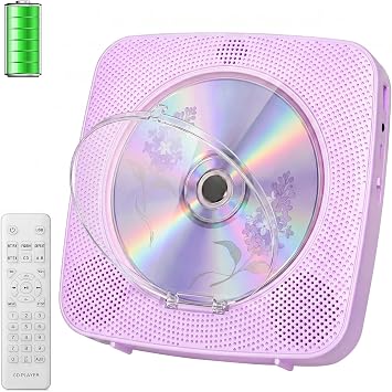 Gueray CD Player Portable with Bluetooth Wall Mountable, 1800mAh Rechargeable Battery Operated CD Music Players for Home Desk Built-in HiFi Speaker FM Radio,Gifts for Music Lovers