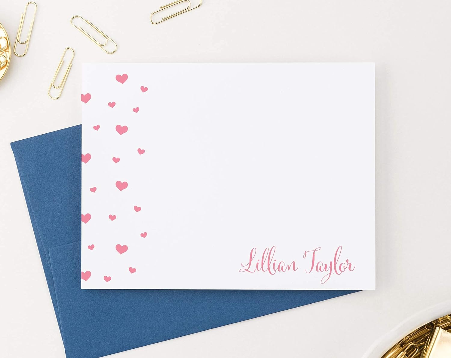 Personalized Girls Stationary with Envelopes FLAT NOTE CARDS, Heart Stationary with Envelopes, Personalized Girls Note Cards with Heart Note Cards with Envelopes, Your Choice of Colors and Quantity