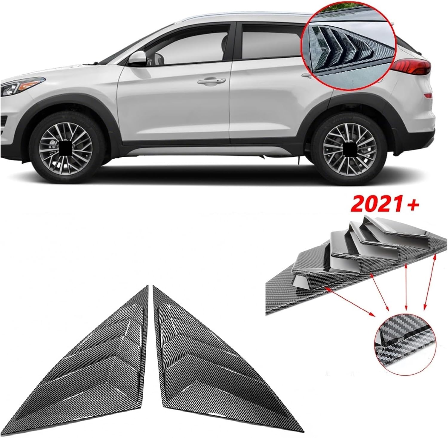 2PCSカーリアウィンドウシャッターカバーカバートリムヒュンダイツーソンL NX4 2021カーボンファイバーウィンドウルーバーサイ