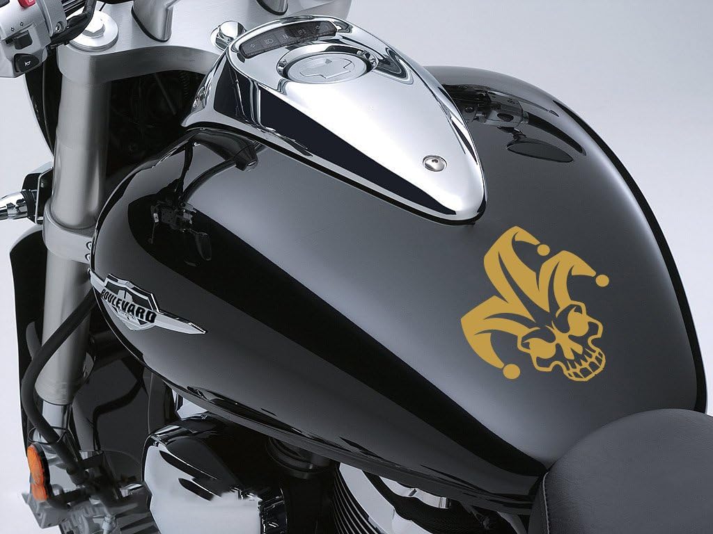 SKULL JOKER Motorbike Fuel Tank Sticker Car Decal 100mm x 115mm - Gold