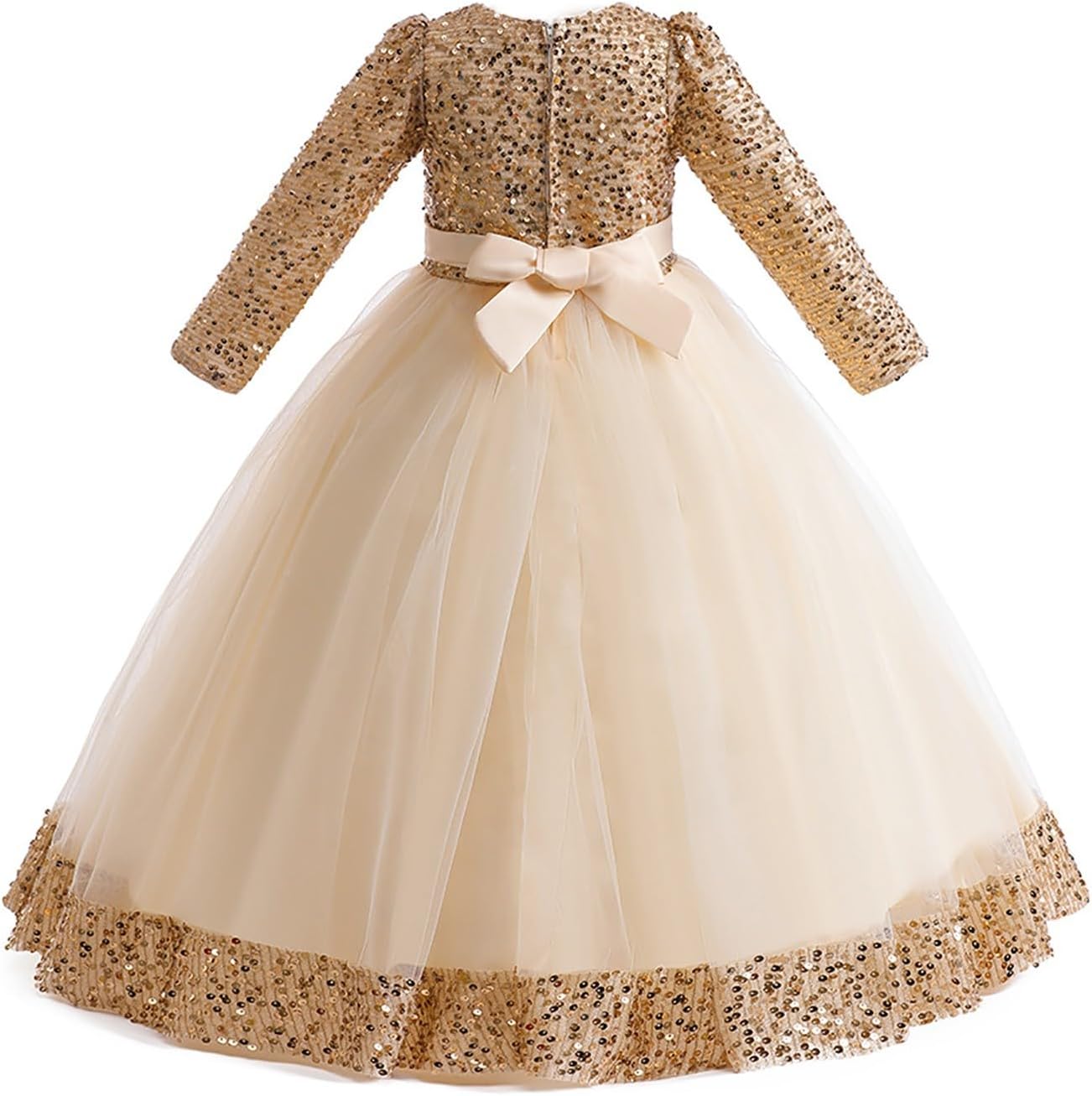 Flower Dress for Girls Sequin Embroidery Wedding Birthday Long Sleeve Elegance Dresses Princess Pageant Ruffle Gown