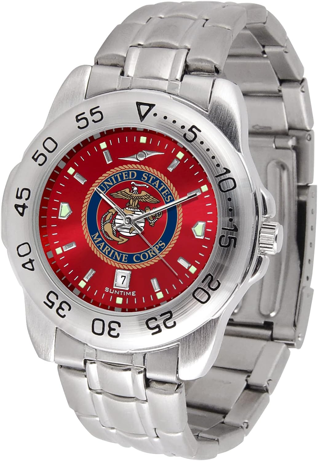 SunTime U.S. Marines Men's Sport Steel Watch - 43mm Case - 20mm Stainless Steel Band - Reflective Dial