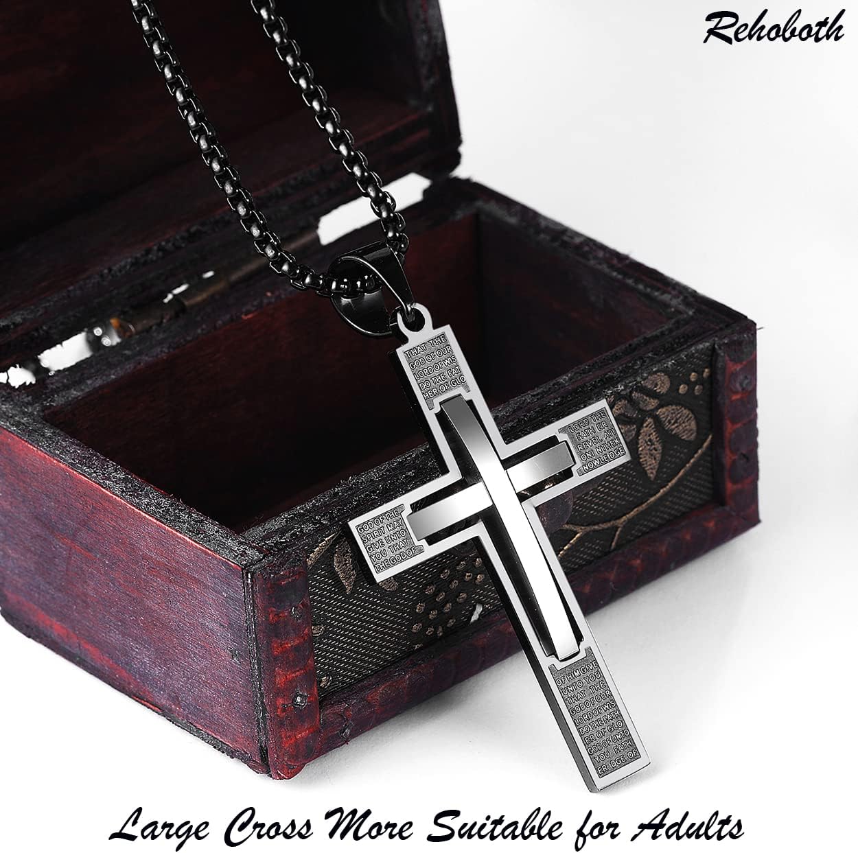 Rehoboth Stainless Steel Cross Pendant Necklaces Bible Verse Proverbs 4:23 Pendant for Men or Women Chain 24 Inch Black Gold Silver - Image 2